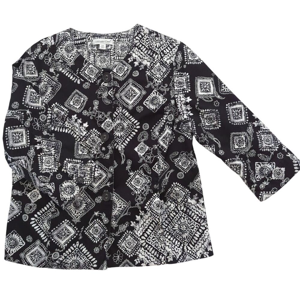 Coldwater Creek Black & White Lined Button Up 3/4 Sleeve Jacket Women's size 18W